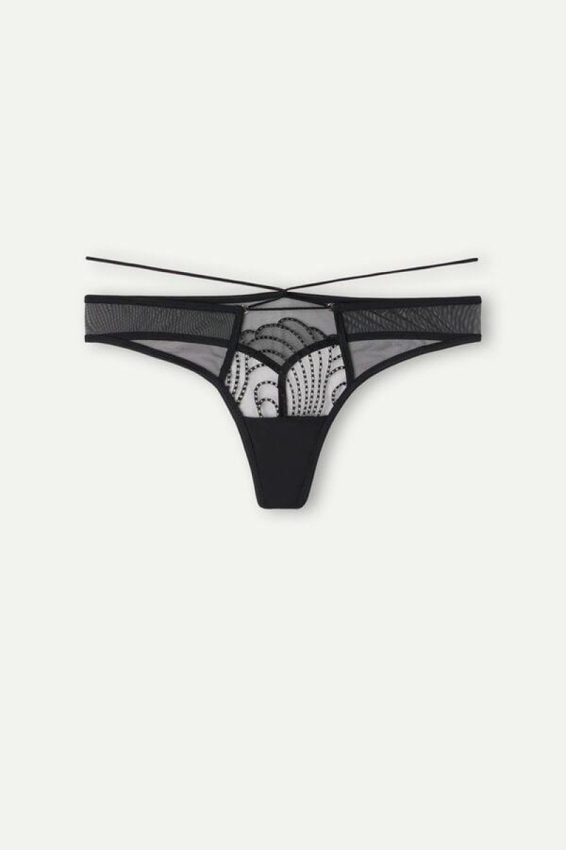 Intimissimi Steal the Show Thong Women's Panties Black | USA 2259MAS