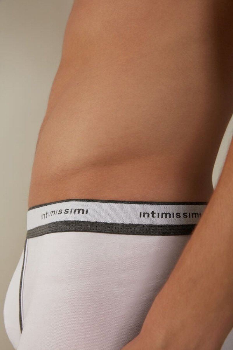 Intimissimi Stretch Supima® Cotton Shorts with Logo Detail Men's Boxer White / Deep Grey | USA 2570HKA