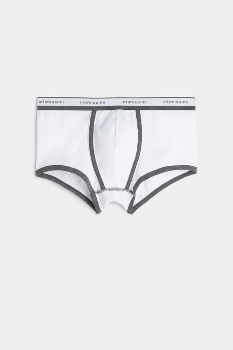 Intimissimi Stretch Supima® Cotton Shorts with Logo Detail Men's Boxer White / Deep Grey | USA 2570HKA