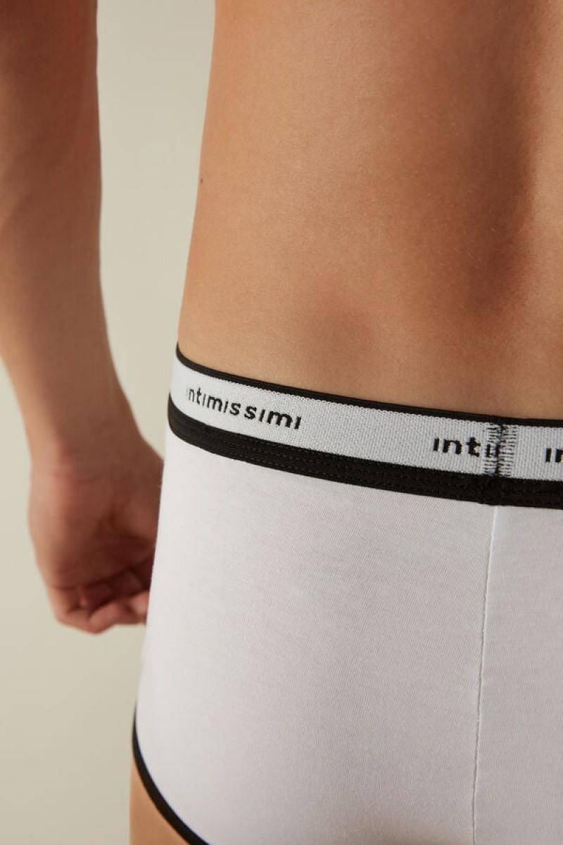 Intimissimi Stretch Supima® Cotton Shorts with Logo Detail Men's Boxer White / Black | USA 2575APH