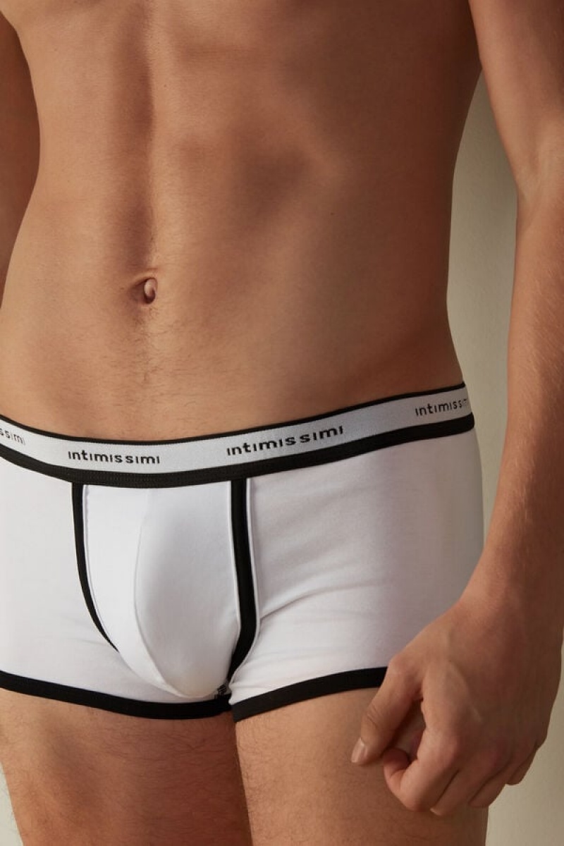 Intimissimi Stretch Supima® Cotton Shorts with Logo Detail Men's Boxer White / Black | USA 2575APH