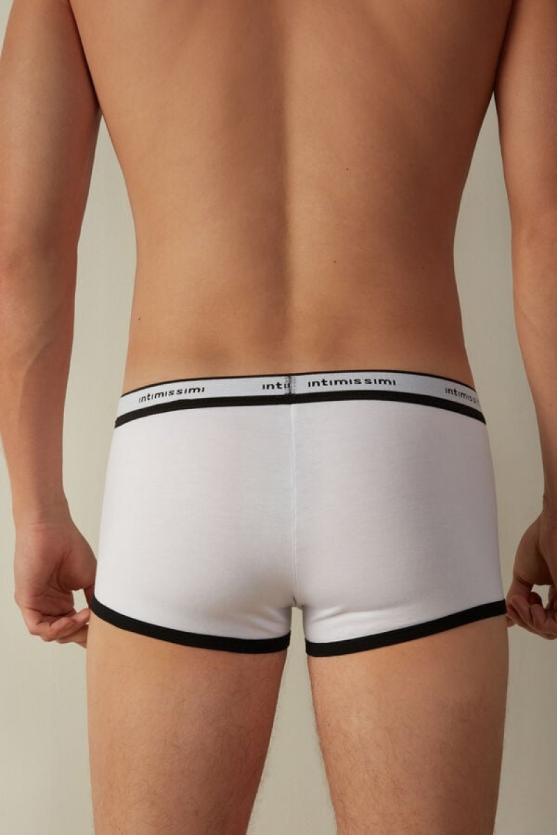 Intimissimi Stretch Supima® Cotton Shorts with Logo Detail Men's Boxer White / Black | USA 2575APH