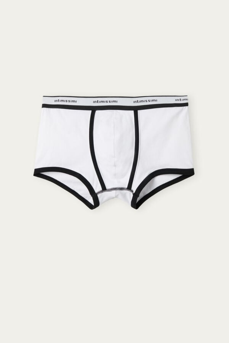 Intimissimi Stretch Supima® Cotton Shorts with Logo Detail Men's Boxer White / Black | USA 2575APH