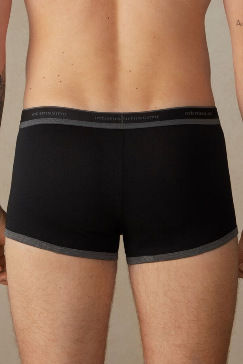 Intimissimi Stretch Supima® Cotton Shorts with Logo Detail Men's Boxer Black / Deep Grey | USA 2614BCE