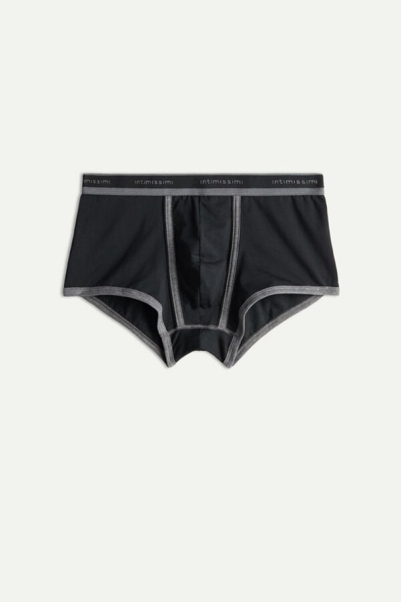 Intimissimi Stretch Supima® Cotton Shorts with Logo Detail Men's Boxer Black / Deep Grey | USA 2614BCE