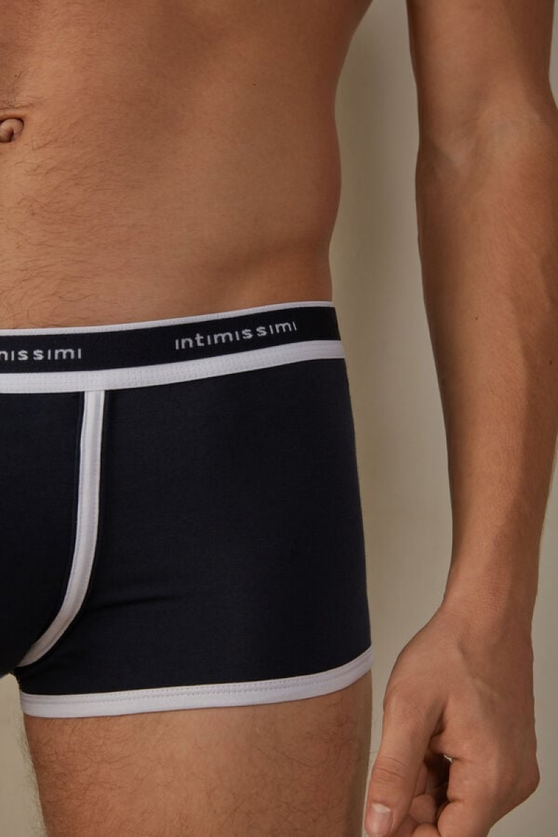 Intimissimi Stretch Supima® Cotton Shorts with Logo Detail Men's Boxer Blue / White | USA 2615VDR