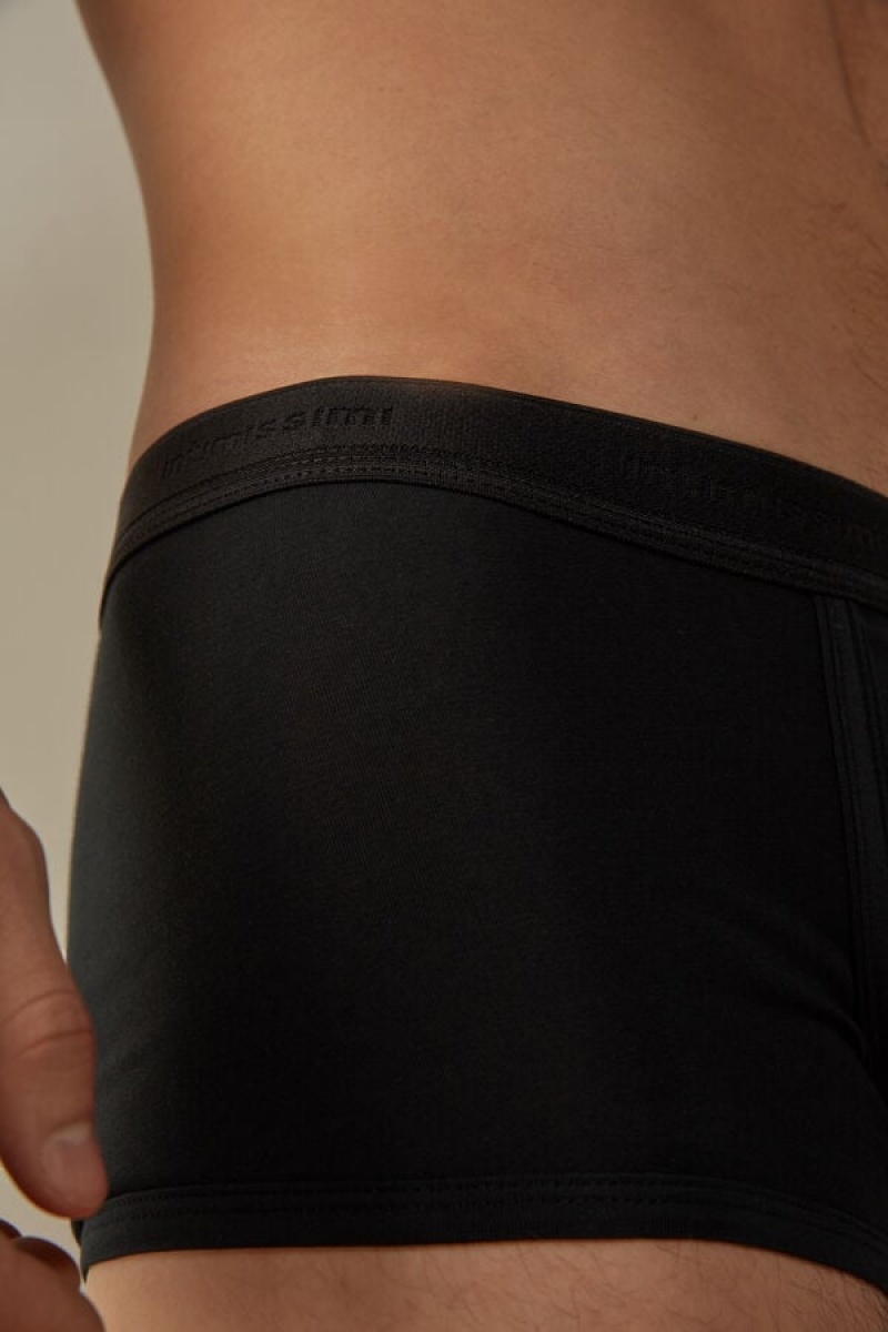 Intimissimi Stretch Supima® Cotton Shorts with Logo Detail Men's Boxer Black / Black | USA 2635RWB