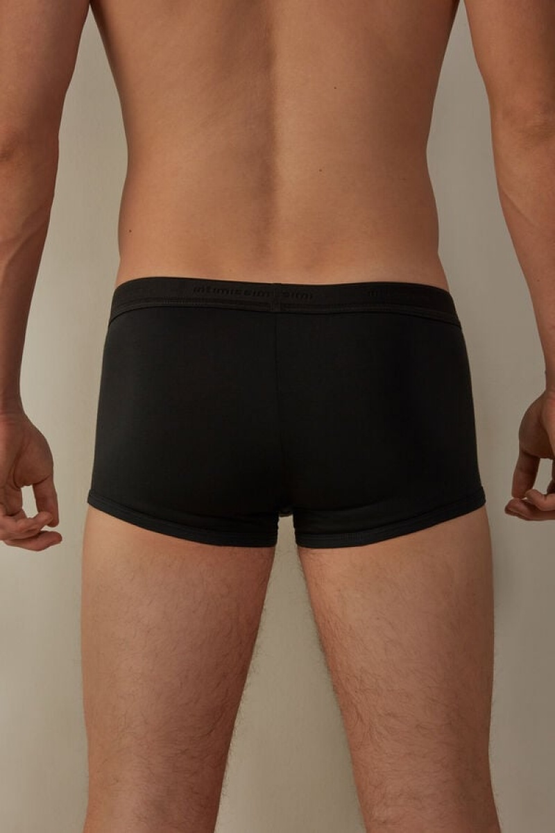 Intimissimi Stretch Supima® Cotton Shorts with Logo Detail Men's Boxer Black / Black | USA 2635RWB