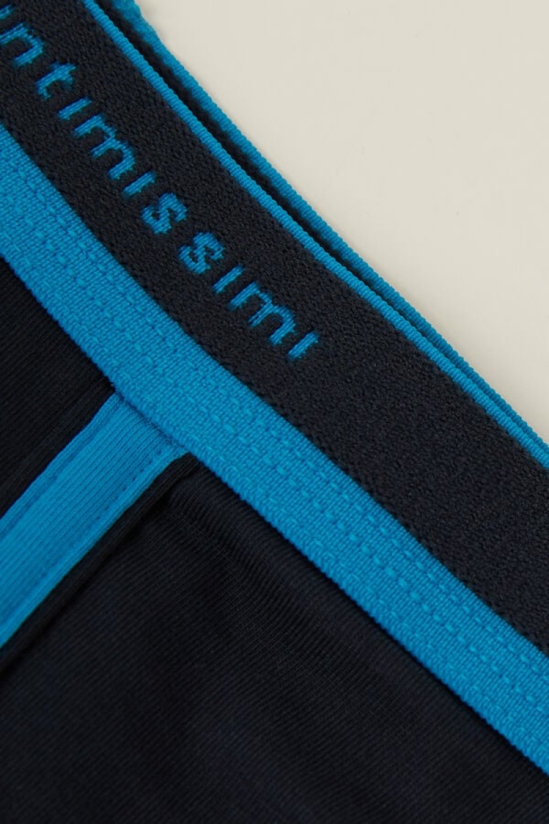 Intimissimi Stretch Supima® Cotton Shorts with Logo Detail Men's Boxer Black / Blue | USA 2642GLT