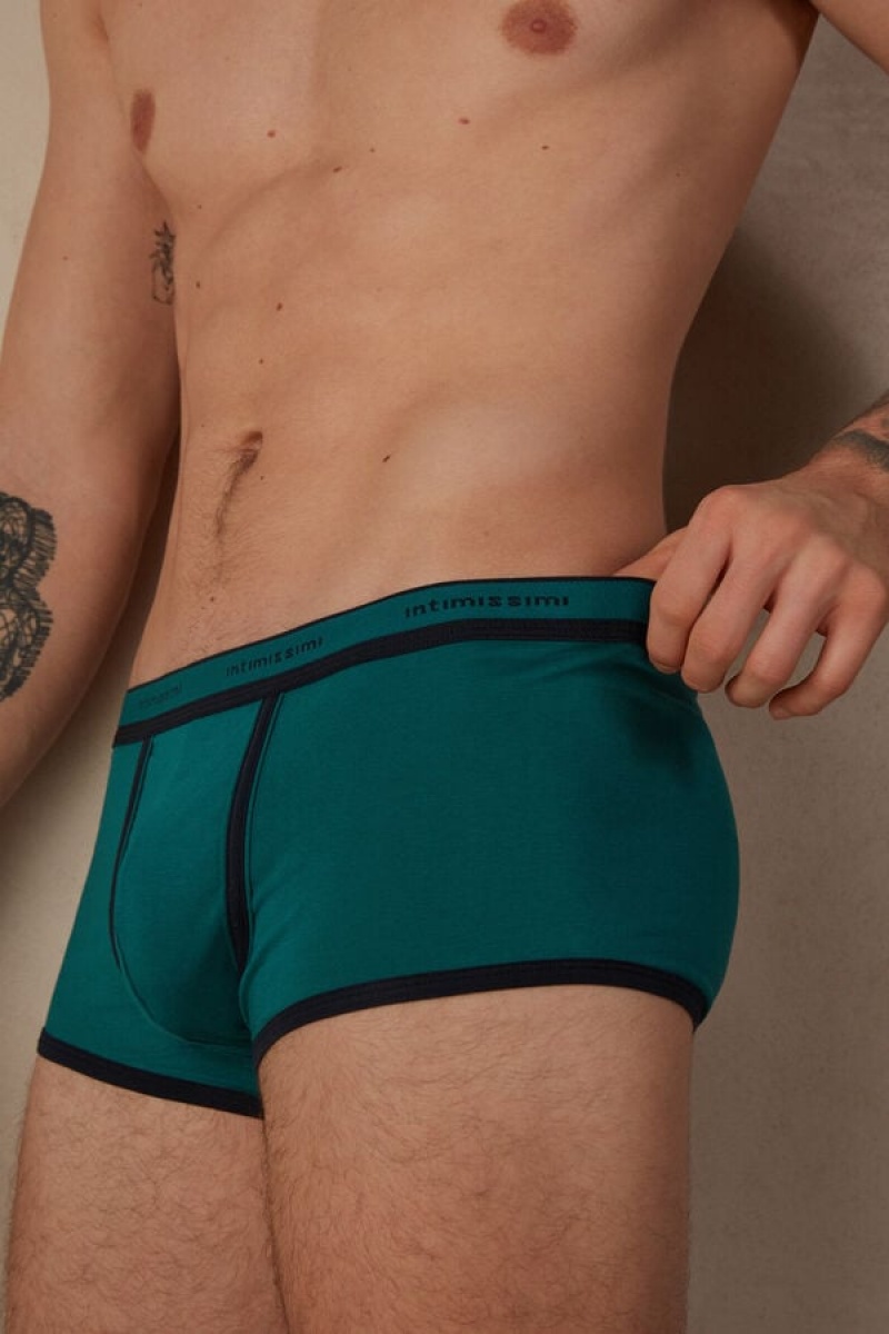 Intimissimi Stretch Supima® Cotton Shorts with Logo Detail Men's Boxer Turquoise / Green / Blue | USA 2644DNU