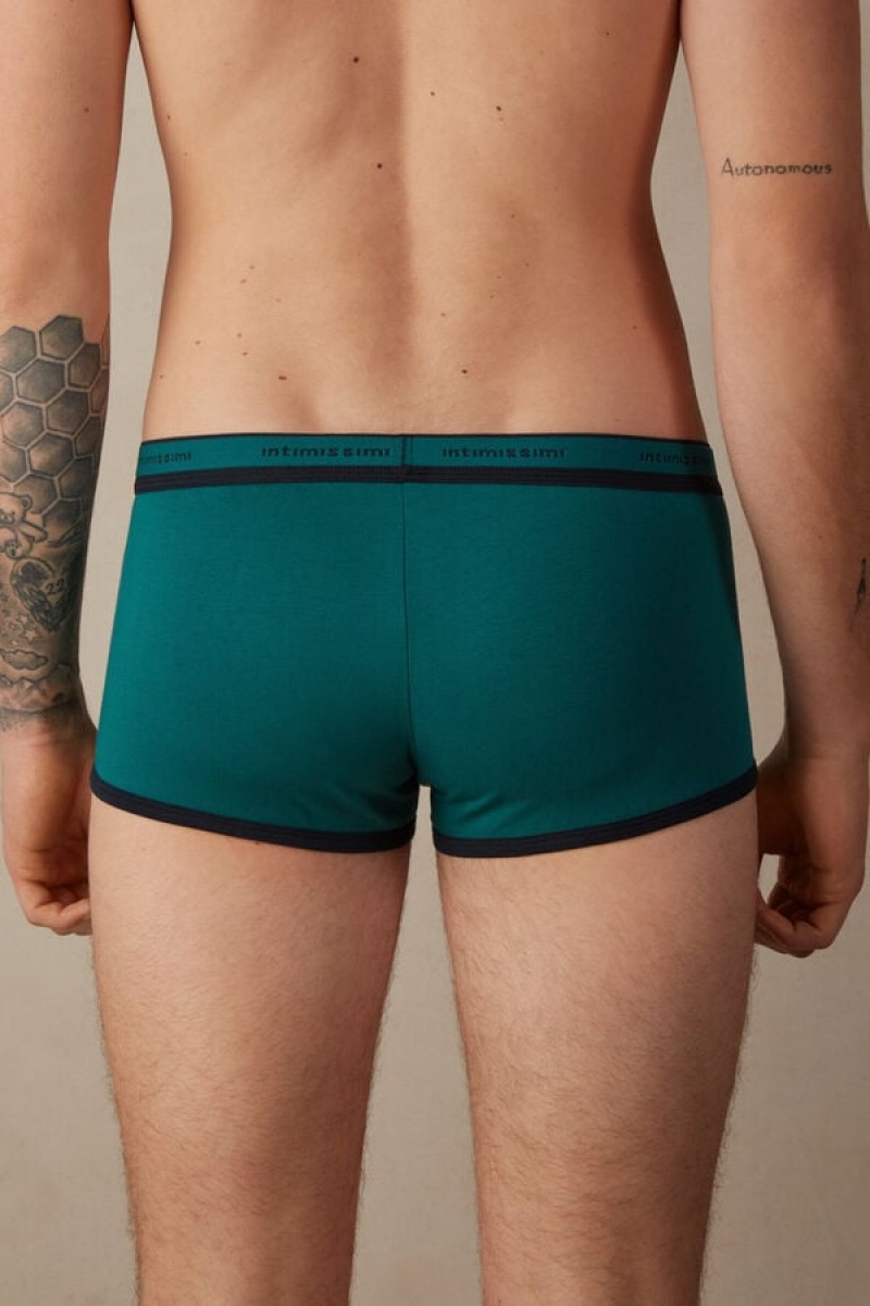 Intimissimi Stretch Supima® Cotton Shorts with Logo Detail Men's Boxer Turquoise / Green / Blue | USA 2644DNU