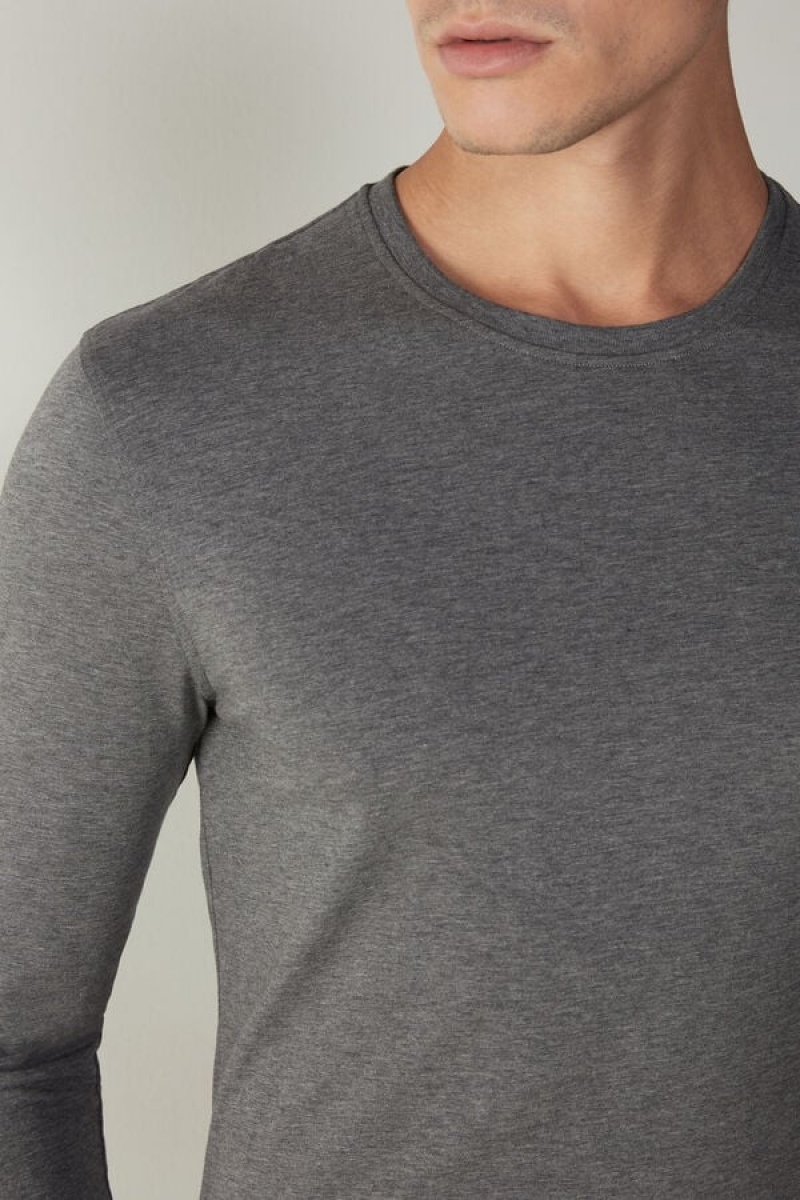 Intimissimi Stretch Supima Cotton Top Men's Long Sleeve Deep Grey | USA 2946XFV