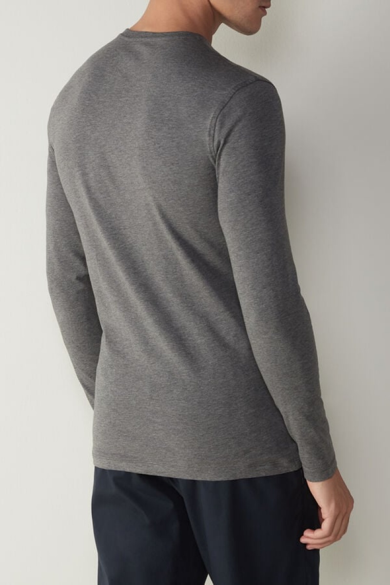 Intimissimi Stretch Supima Cotton Top Men's Long Sleeve Deep Grey | USA 2946XFV