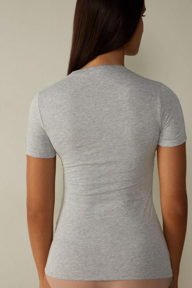 Intimissimi Stretch Supima® Cotton Top Women's Short Sleeve Light Grey | USA 1850UTL