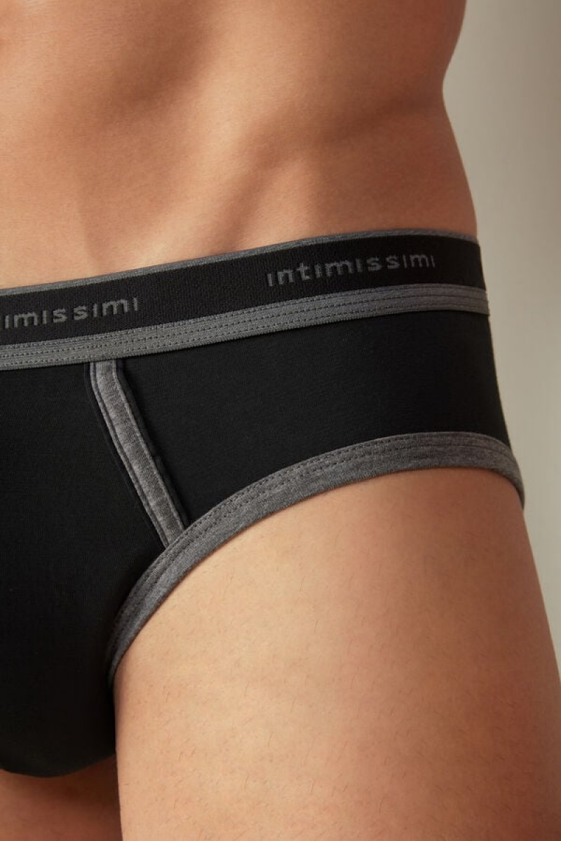 Intimissimi Stretch Supima® Cotton with Logo Detail Men's Briefs Black / Deep Grey | USA 2685BCC