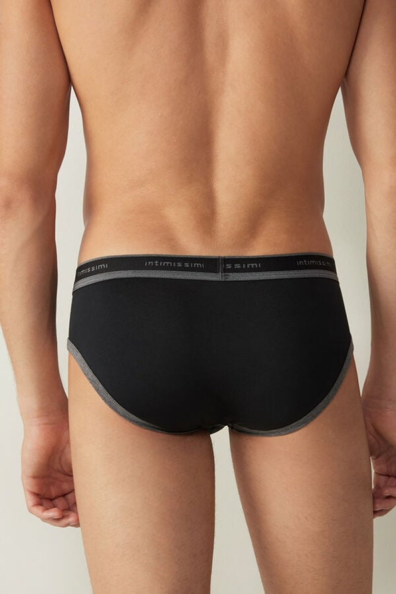 Intimissimi Stretch Supima® Cotton with Logo Detail Men's Briefs Black / Deep Grey | USA 2685BCC