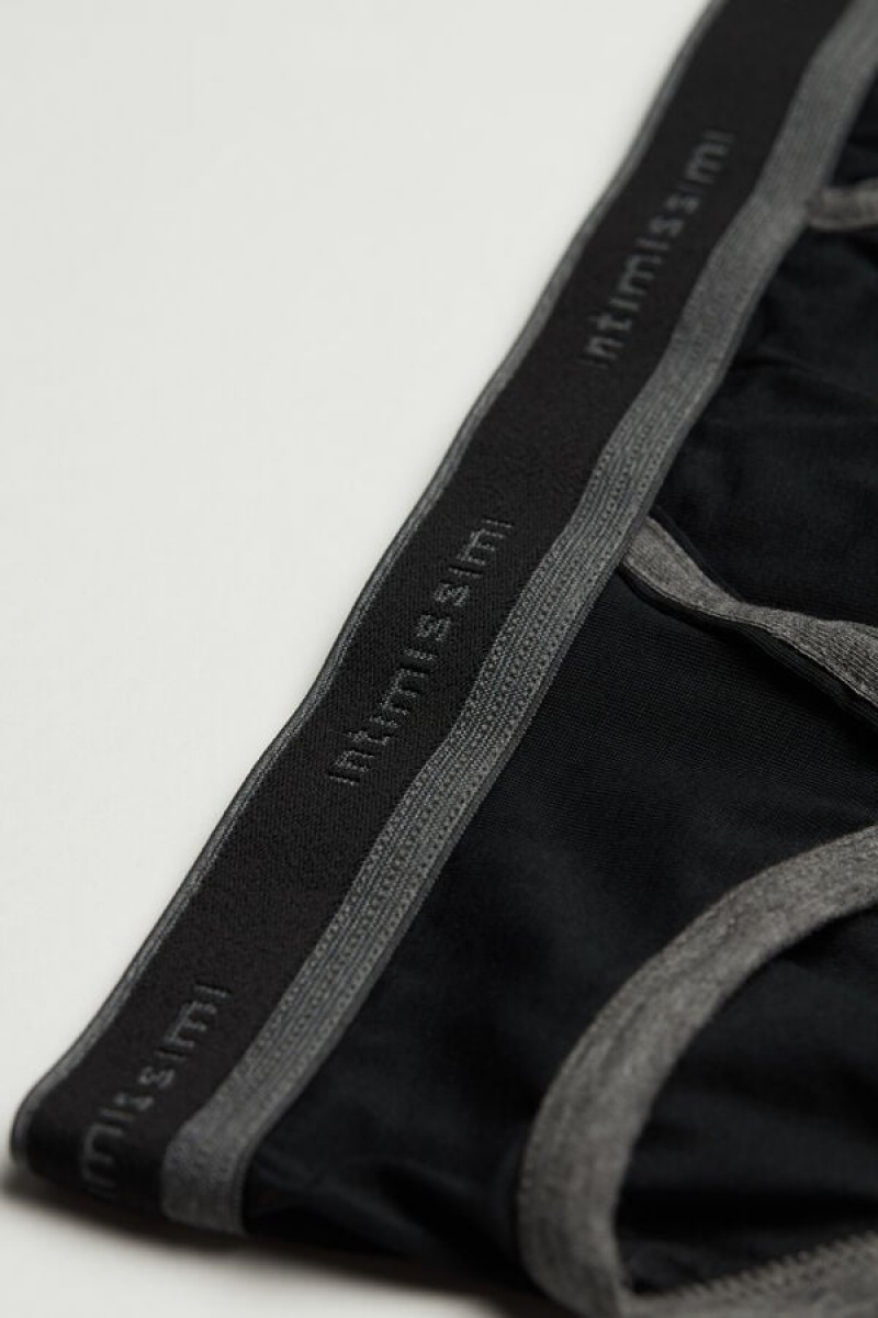 Intimissimi Stretch Supima® Cotton with Logo Detail Men's Briefs Black / Deep Grey | USA 2685BCC