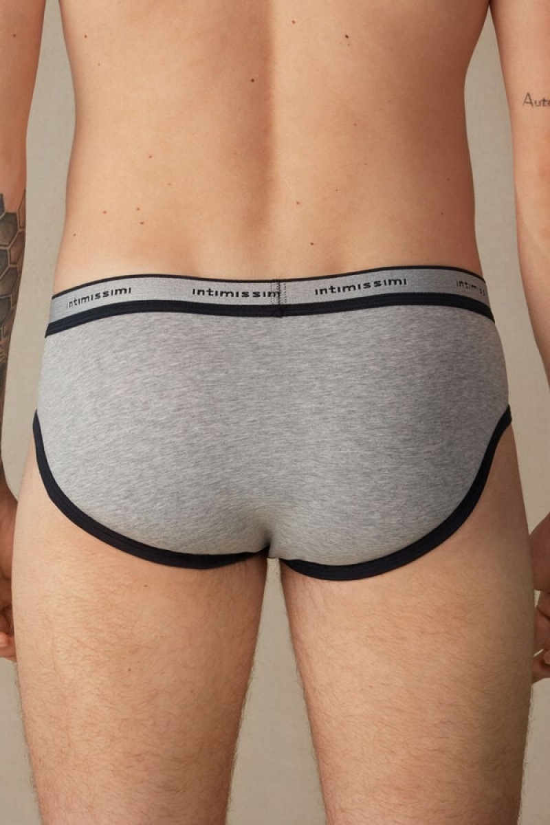 Intimissimi Stretch Supima® Cotton with Logo Detail Men's Briefs Light Grey / Blue | USA 2686VDV