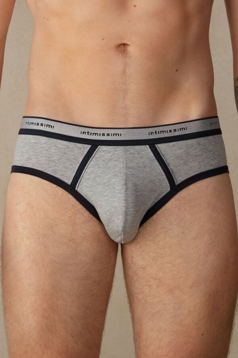 Intimissimi Stretch Supima® Cotton with Logo Detail Men\'s Briefs Light Grey / Blue | USA 2686VDV