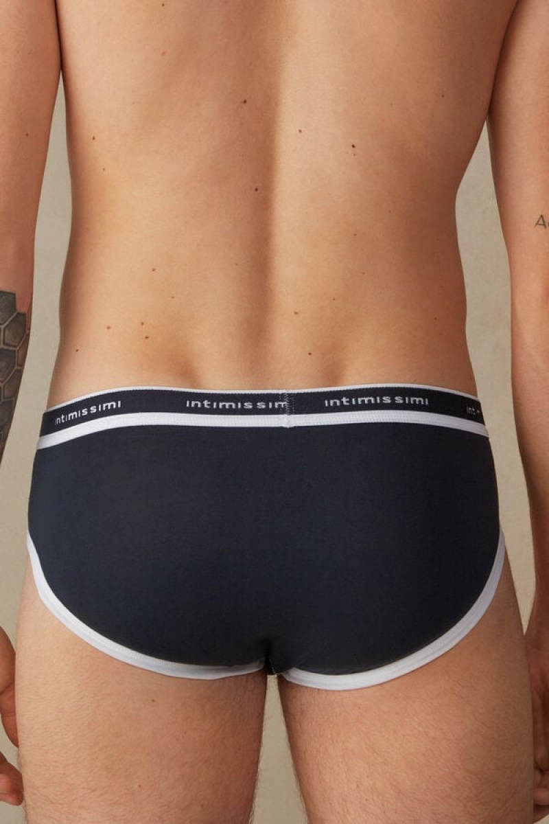 Intimissimi Stretch Supima® Cotton with Logo Detail Men's Briefs Blue / White | USA 2688XFN