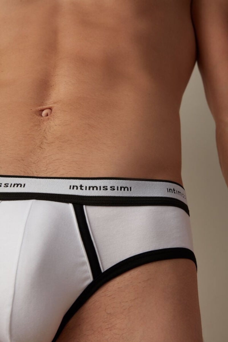 Intimissimi Stretch Supima® Cotton with Logo Detail Men's Briefs White / Black | USA 2696FMU