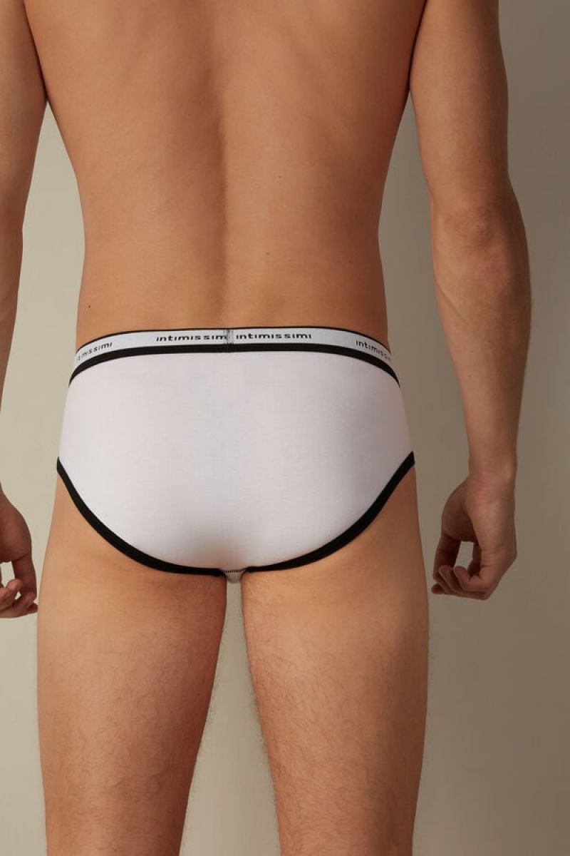 Intimissimi Stretch Supima® Cotton with Logo Detail Men's Briefs White / Black | USA 2696FMU