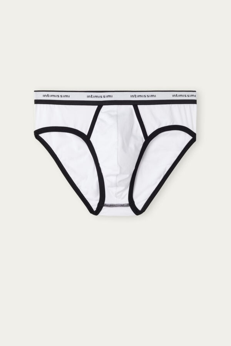 Intimissimi Stretch Supima® Cotton with Logo Detail Men's Briefs White / Black | USA 2696FMU