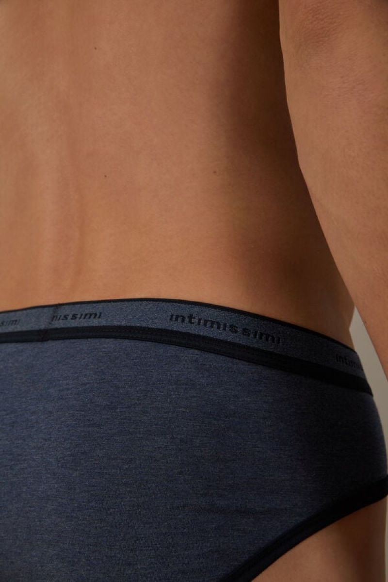 Intimissimi Stretch Supima® Cotton with Logo Detail Men's Briefs Blue / Blue | USA 2708WYL