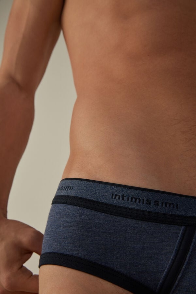 Intimissimi Stretch Supima® Cotton with Logo Detail Men's Briefs Blue / Blue | USA 2708WYL