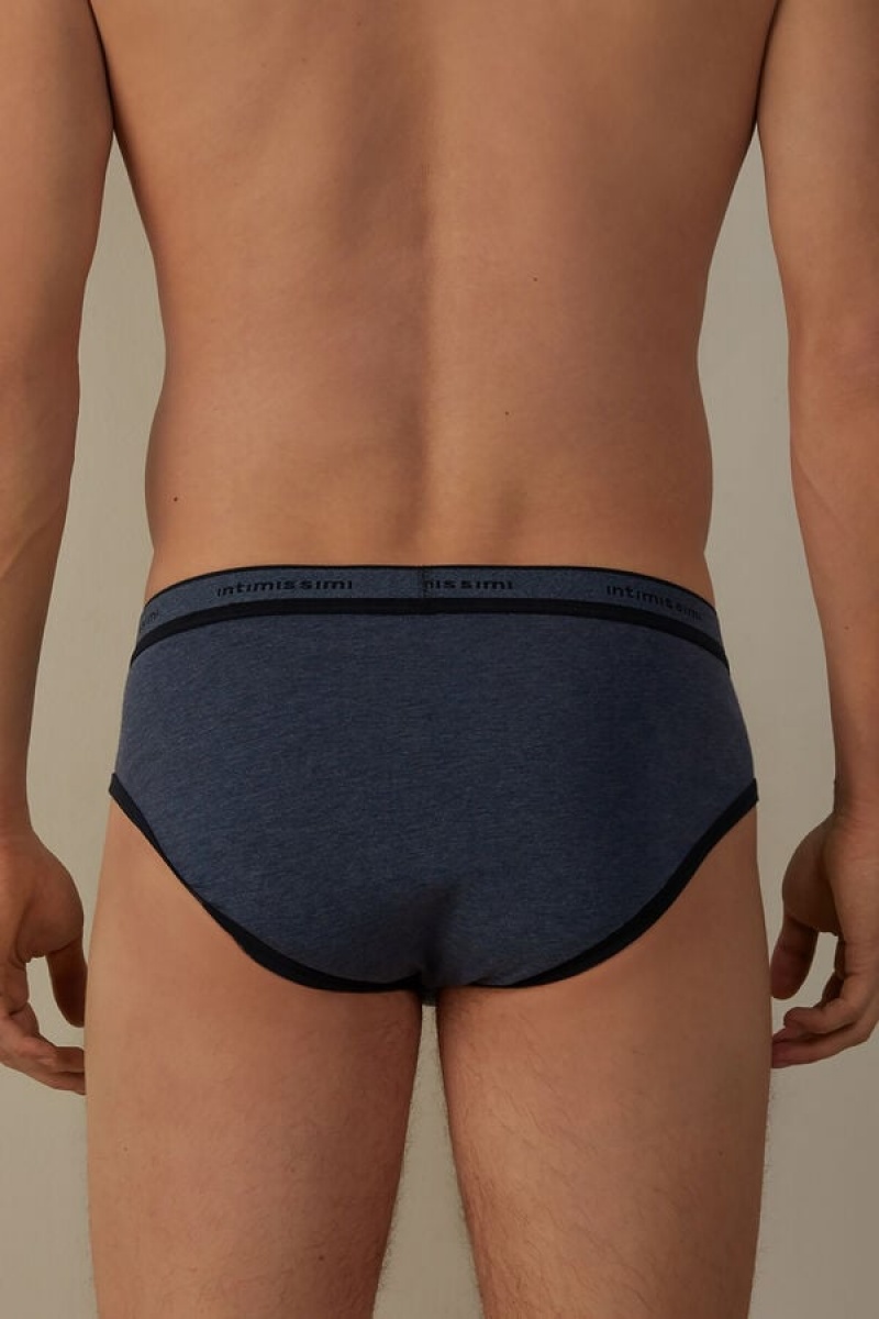 Intimissimi Stretch Supima® Cotton with Logo Detail Men's Briefs Blue / Blue | USA 2708WYL