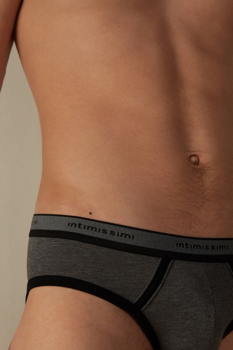 Intimissimi Stretch Supima® Cotton with Logo Detail Men's Briefs Deep Grey / Black | USA 2709QZZ