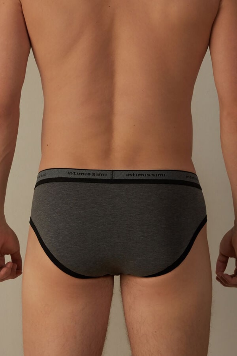 Intimissimi Stretch Supima® Cotton with Logo Detail Men's Briefs Deep Grey / Black | USA 2709QZZ