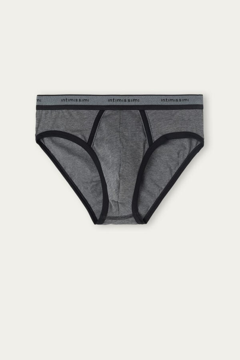 Intimissimi Stretch Supima® Cotton with Logo Detail Men's Briefs Deep Grey / Black | USA 2709QZZ