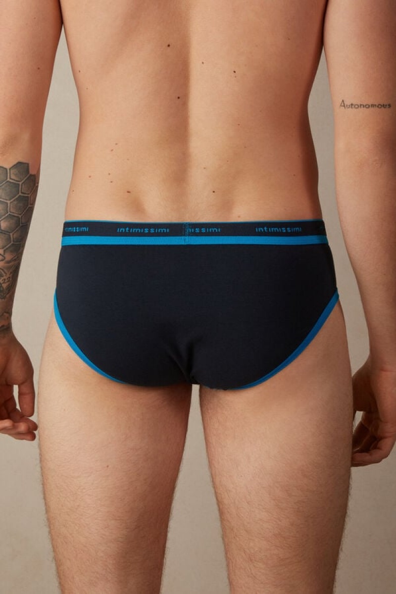 Intimissimi Stretch Supima® Cotton with Logo Detail Men's Briefs Blue | USA 2710MAX