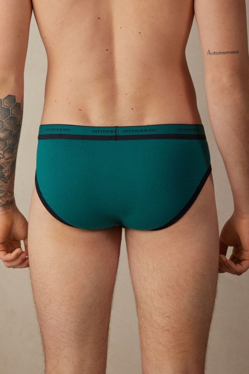 Intimissimi Stretch Supima® Cotton with Logo Detail Men's Briefs Turquoise Green / Blue | USA 2714FMN