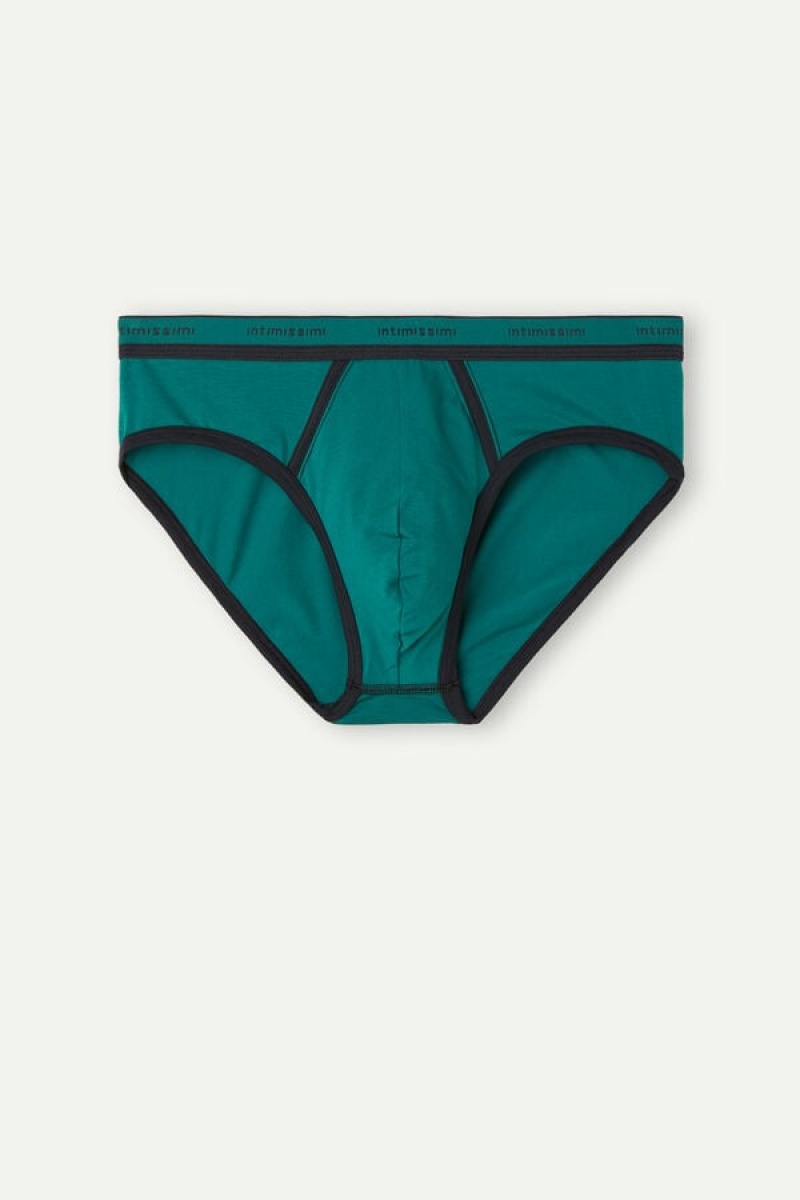 Intimissimi Stretch Supima® Cotton with Logo Detail Men's Briefs Turquoise Green / Blue | USA 2714FMN