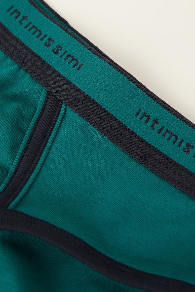 Intimissimi Stretch Supima® Cotton with Logo Detail Men's Briefs Turquoise Green / Blue | USA 2714FMN