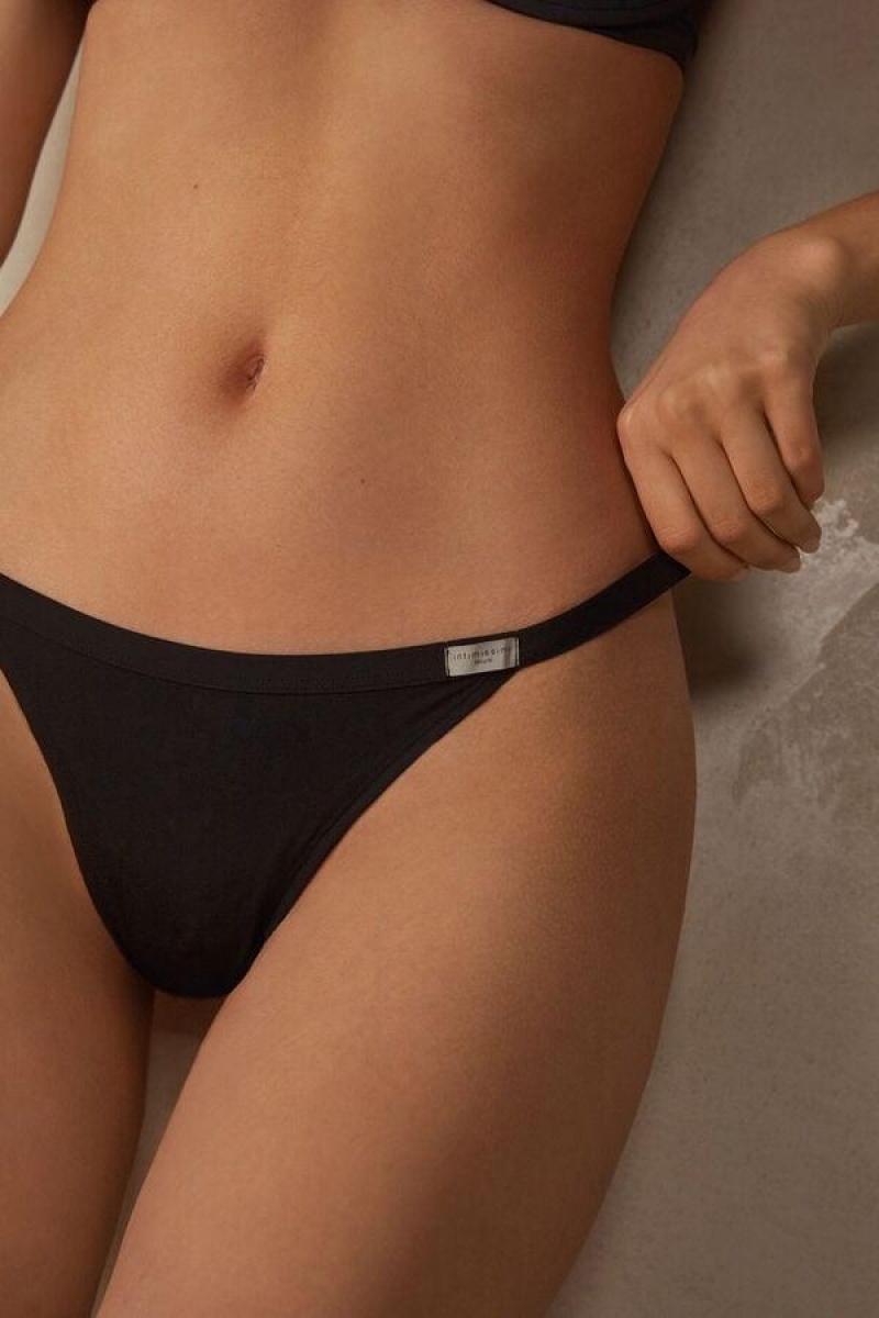 Intimissimi String Thong in Cotton Women's Panties Black | USA 2276JJE