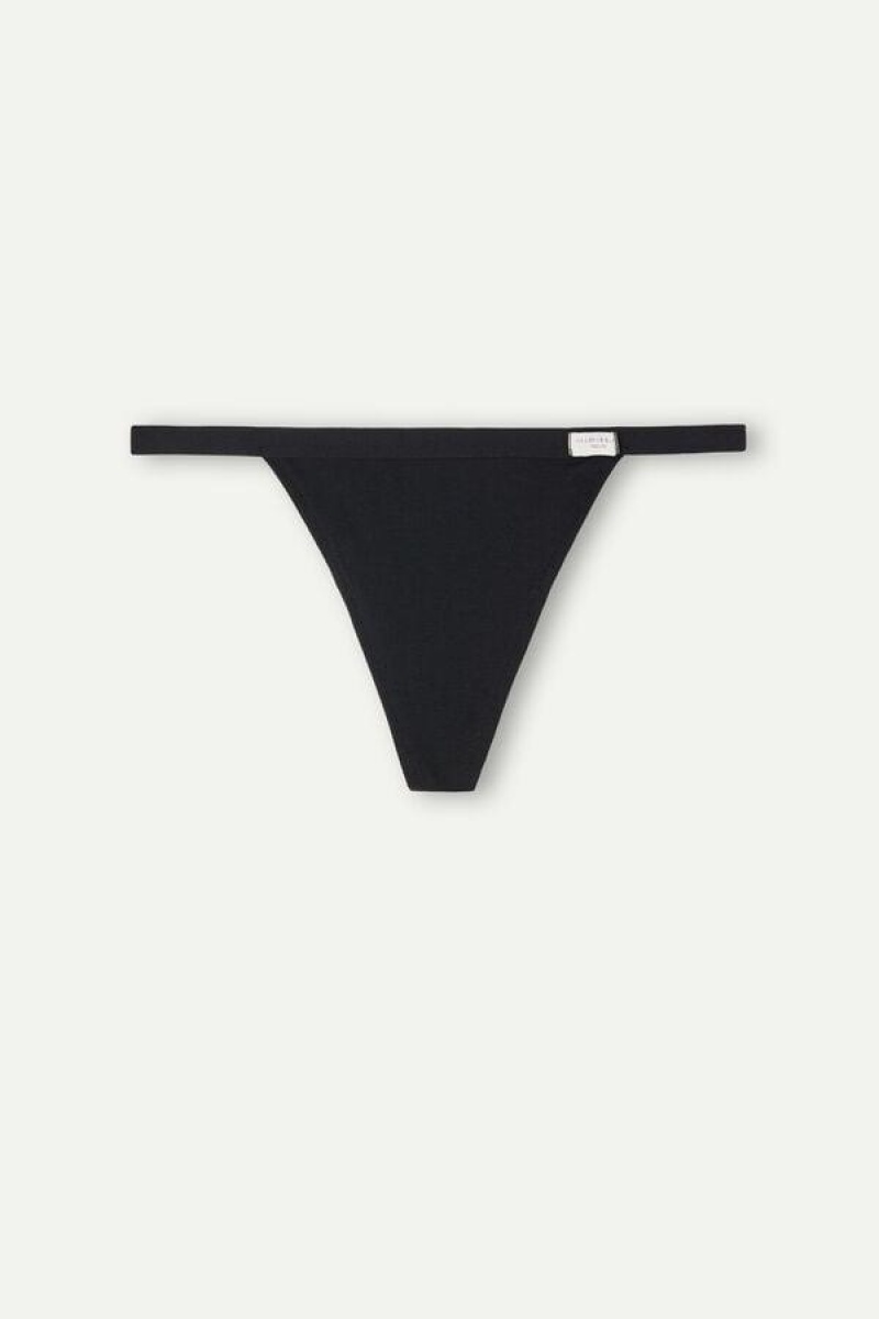 Intimissimi String Thong in Cotton Women's Panties Black | USA 2276JJE