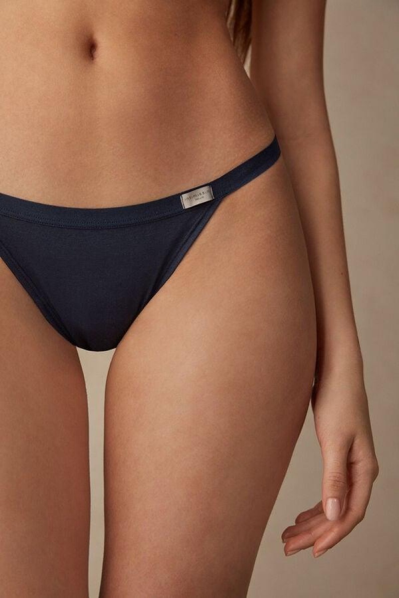 Intimissimi String Thong in Cotton Women's Panties Blue | USA 2278LHT