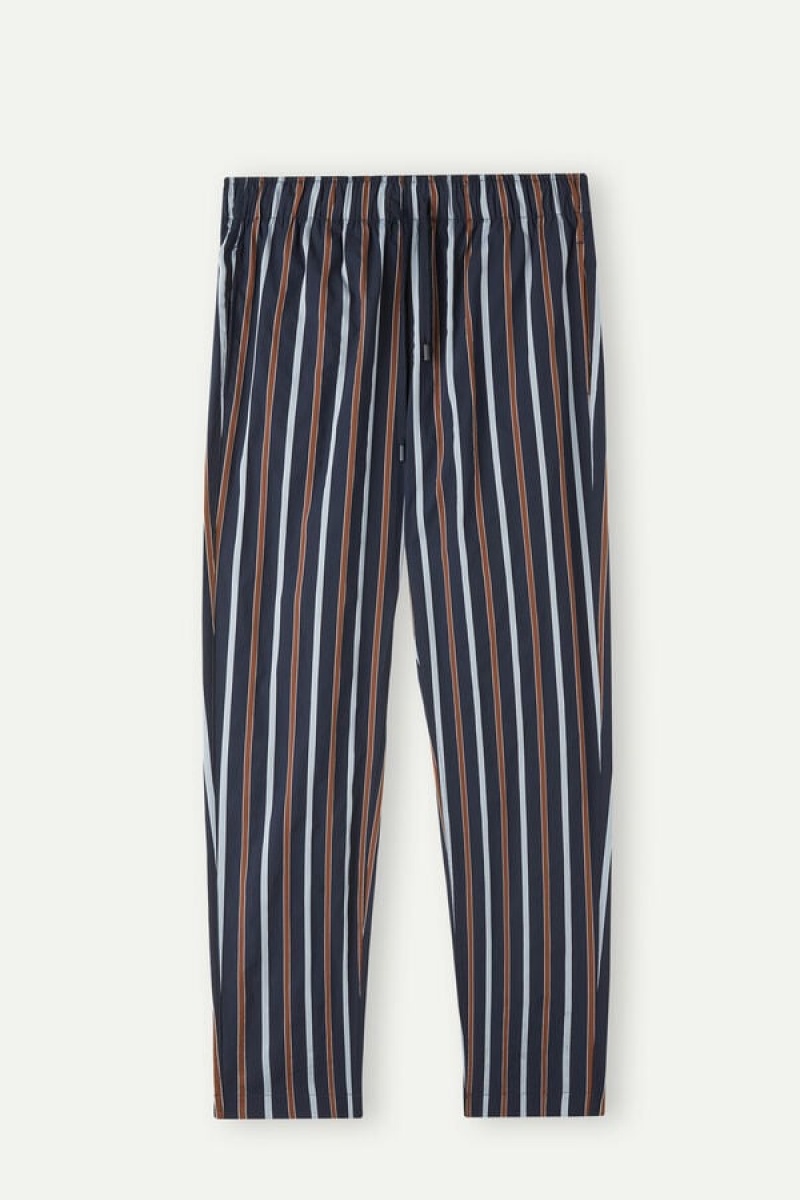 Intimissimi Striped Full Length in Plain-weave Cotton Men's Pants Blue | USA 2979GLR