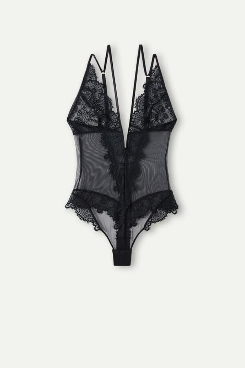 Intimissimi Stunning Beauty Lace and Tulle Women's Bodysuit Black | USA 1877ISZ