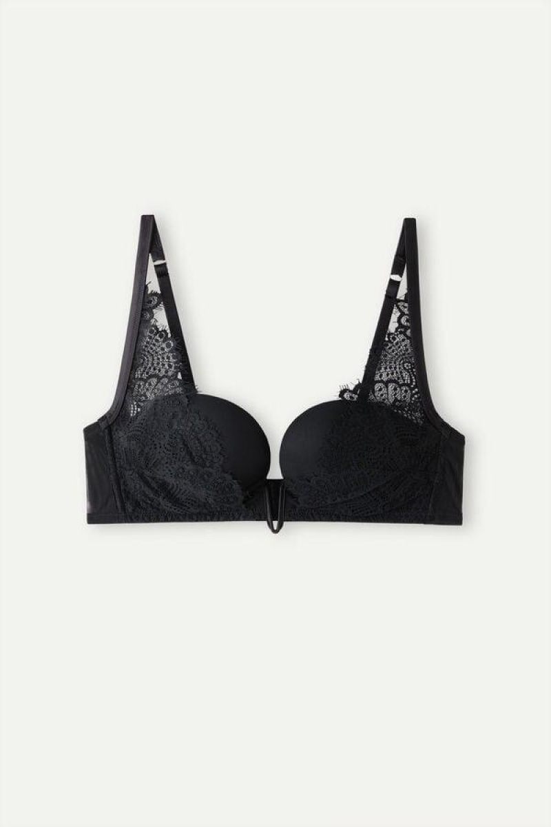 Intimissimi Stunning Beauty Padded Balconette Women's Bras Black | USA 1497KIR