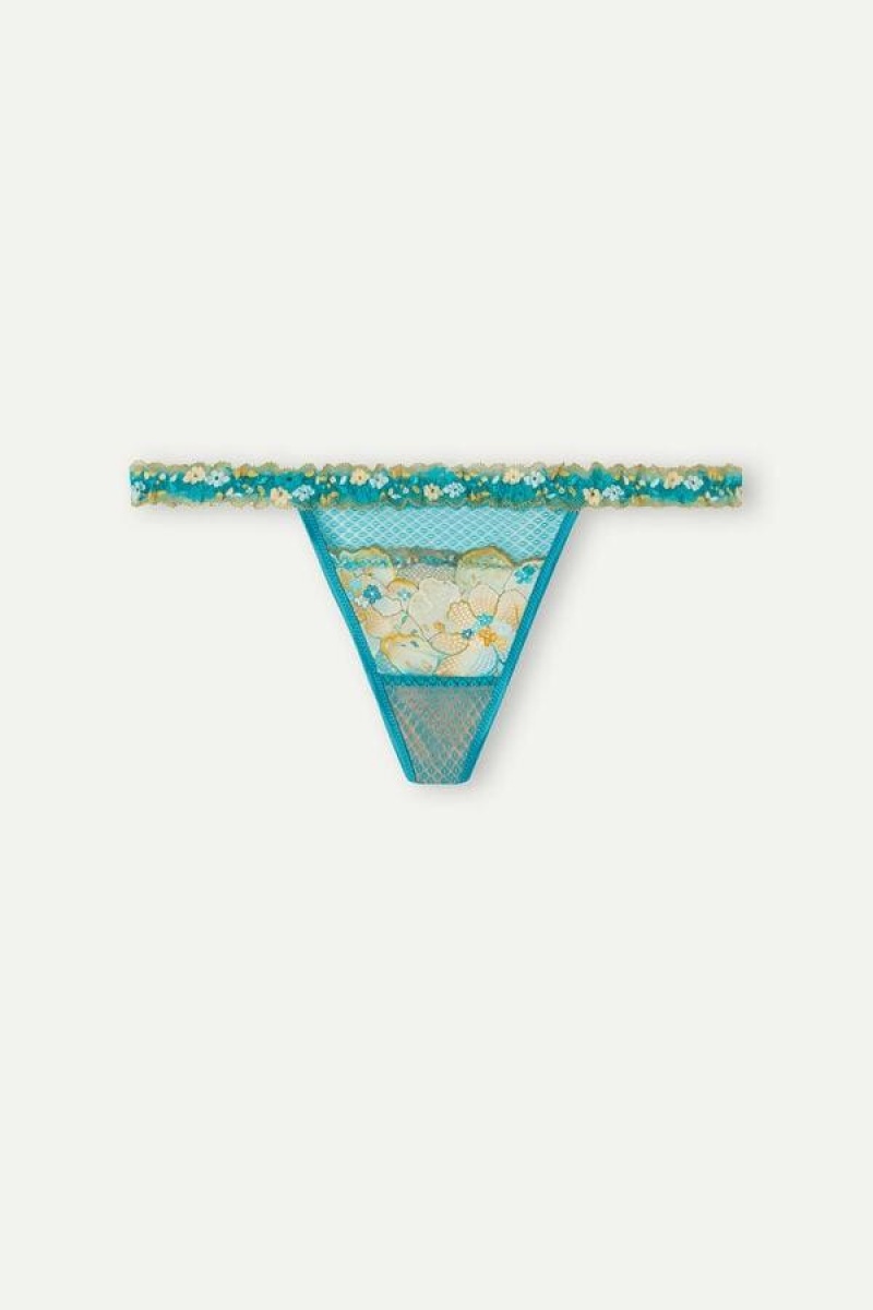 Intimissimi Summer Vibes String Thong Women's Panties Turquoise Blue | USA 2231BCP