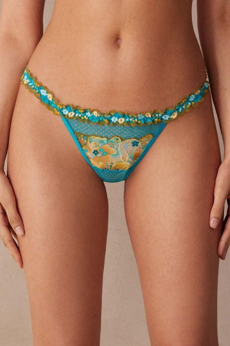 Intimissimi Summer Vibes String Thong Women\'s Panties Turquoise Blue | USA 2231BCP