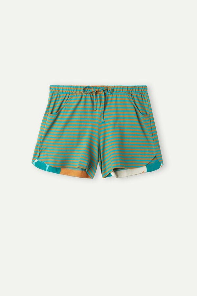 Intimissimi Summer Vibes Striped Shorts Women's Pajamas Green | USA 1957PQC