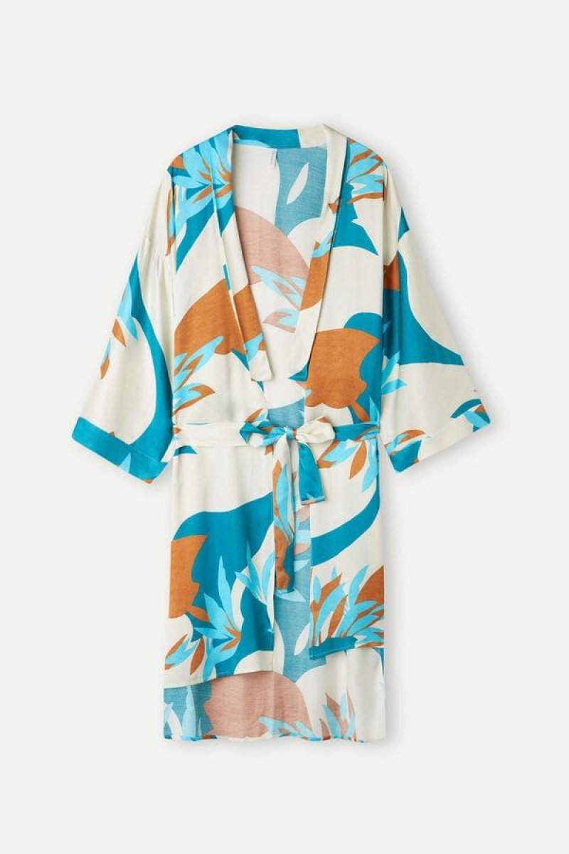 Intimissimi Summer Vibes Viscose Satin Kimono Women's Pajamas Multicolor | USA 2189ISZ