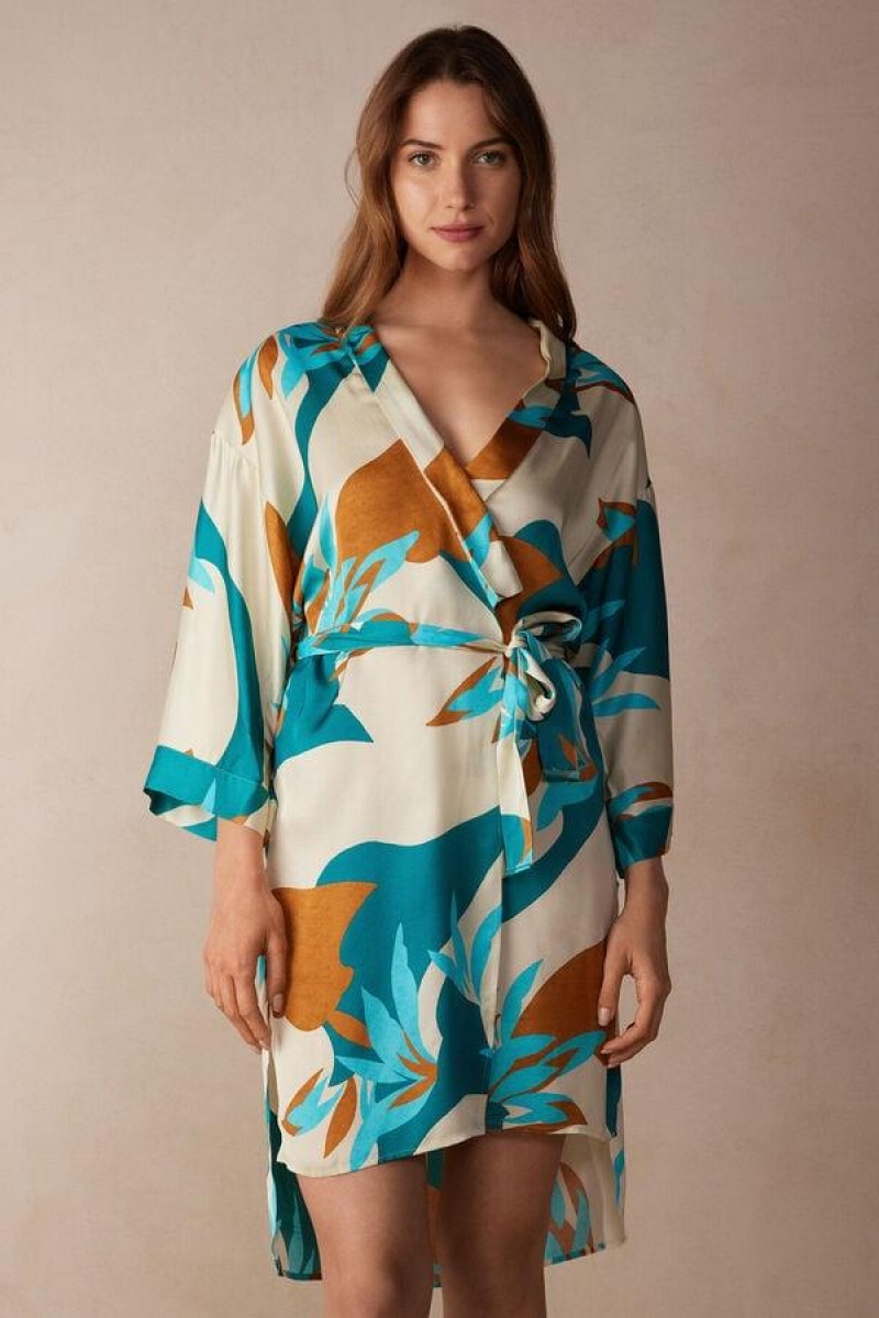 Intimissimi Summer Vibes Viscose Satin Kimono Women\'s Pajamas Multicolor | USA 2189ISZ