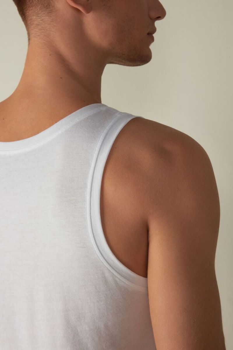 Intimissimi Supima Cotton Crew Neck Men's Tank Top White | USA 3036WYO