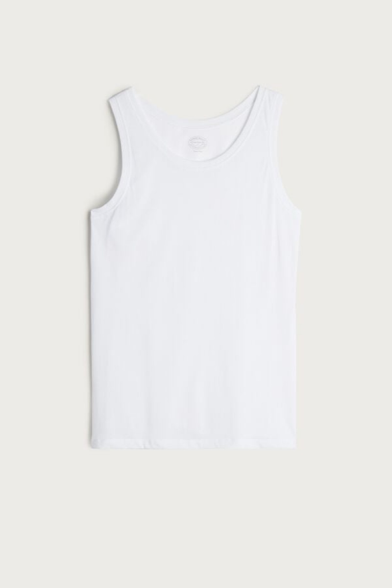 Intimissimi Supima Cotton Crew Neck Men's Tank Top White | USA 3036WYO